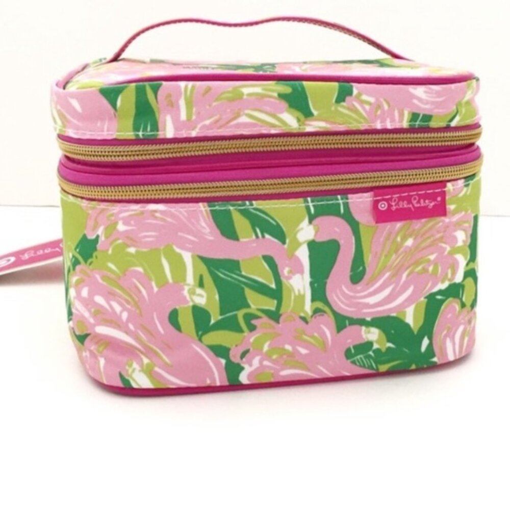 Lilly Pulitzer For Target Train Cosmetic Case Double Zip Flamingo Bamboo
